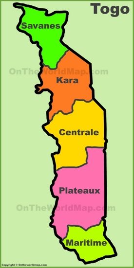 Administrative divisions map of Togo