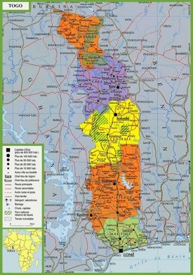 Large detailed map of Togo with cities and towns