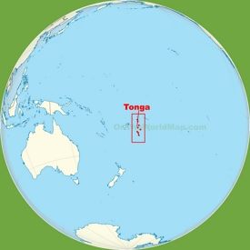 Tonga location on the Pacific Ocean map