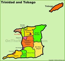Administrative divisions map of Trinidad and Tobago
