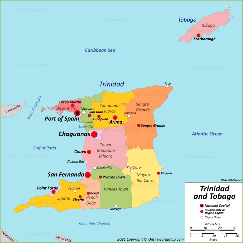 Map of Trinidad and Tobago