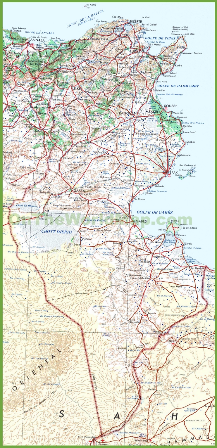 Topographic map of Tunisia