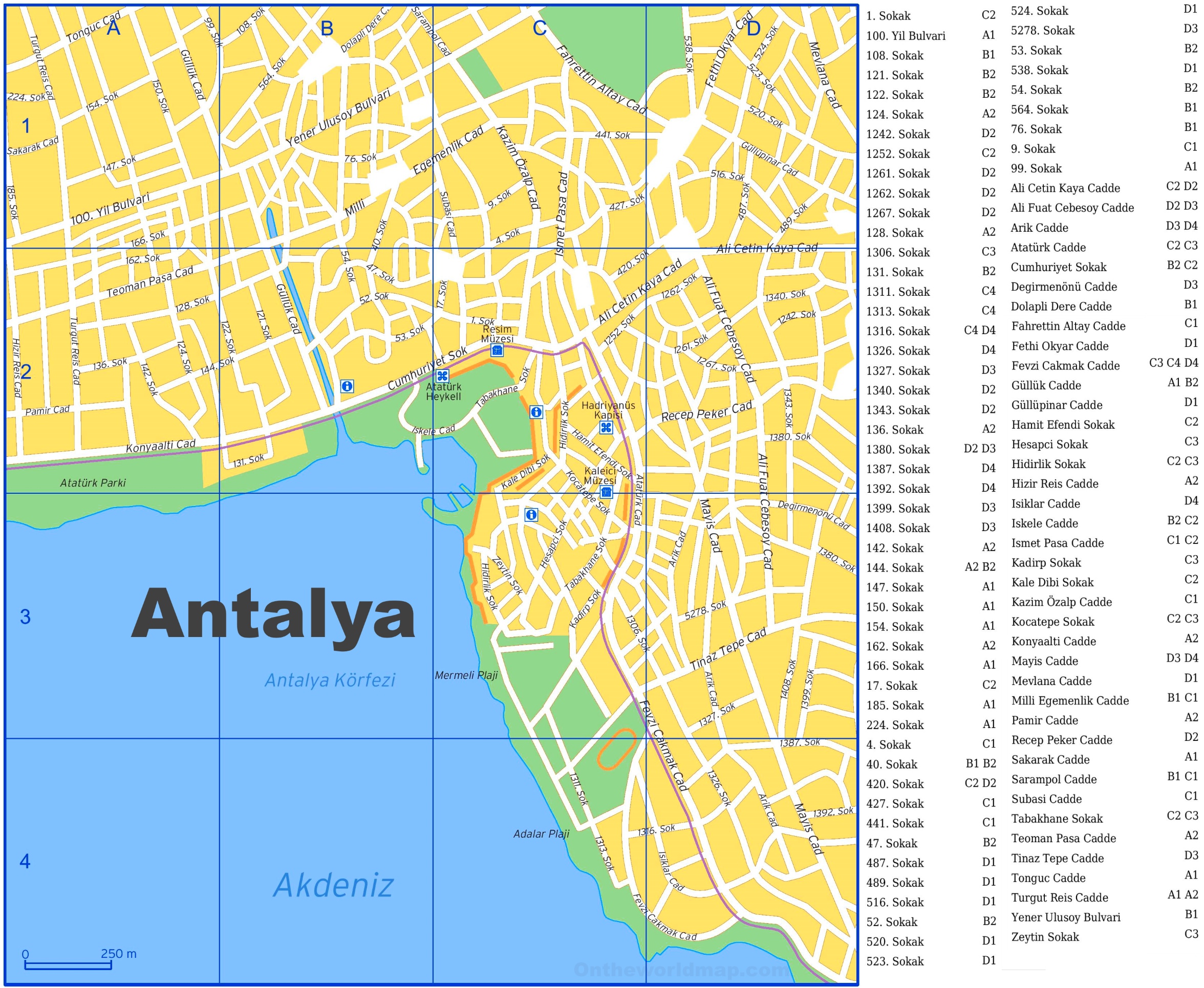 Gratis Stadtplan Mit Attraktionen Von Antalya Türkei Zum Download