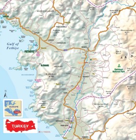 Map of surroundings of Fethiye