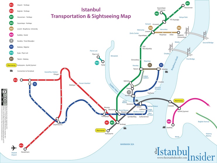 Istanbul transport and sightseeing map