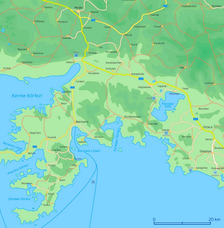 Map of surroundings of Marmaris