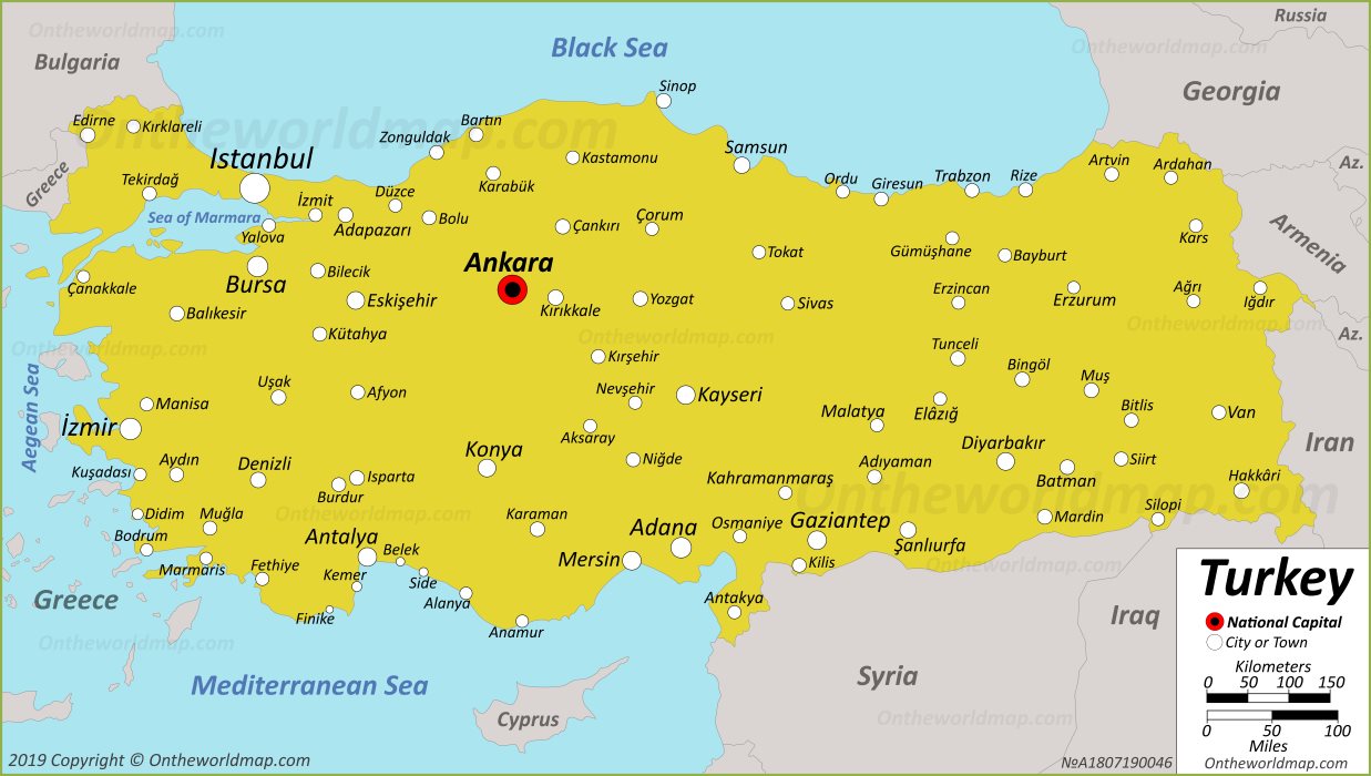 Map of Turkey With Cities