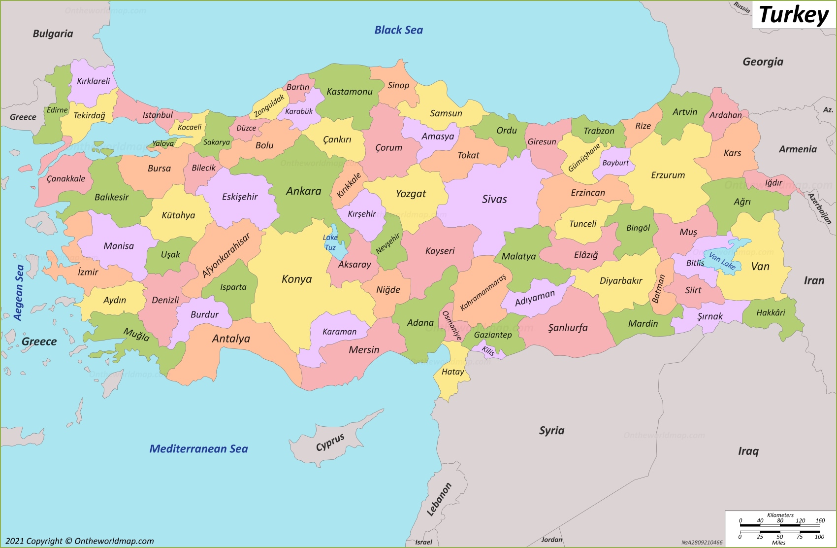Turkey Provinces Map - Ontheworldmap.com