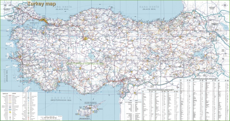 Turkey tourist map with resorts and airports