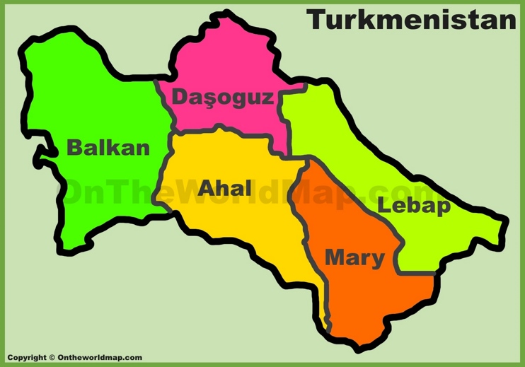 Administrative divisions map of Turkmenistan