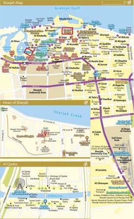 Sharjah city hotels and tourist attractions map