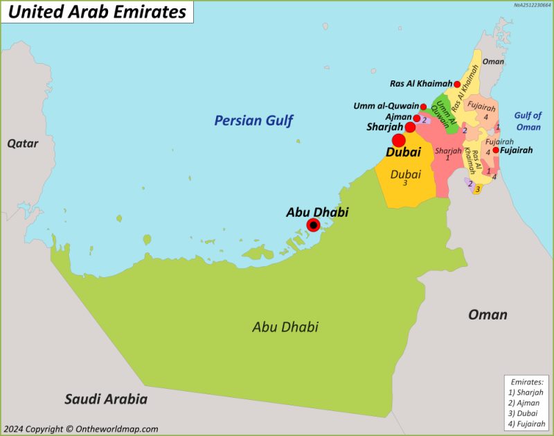 UAE Emirates And Capitals Map