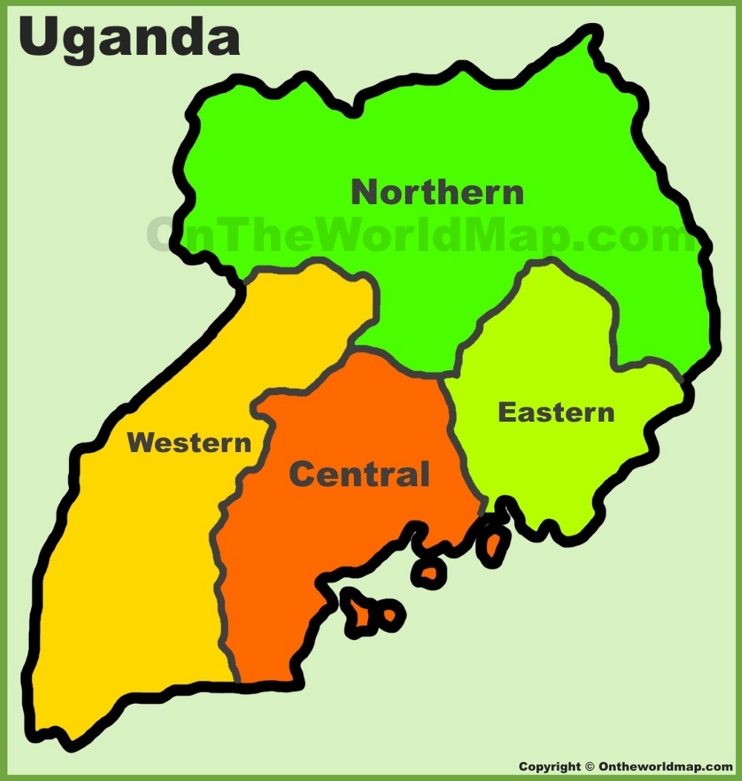 Administrative divisions map of Uganda