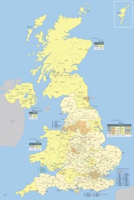 Administrative divisions map of UK
