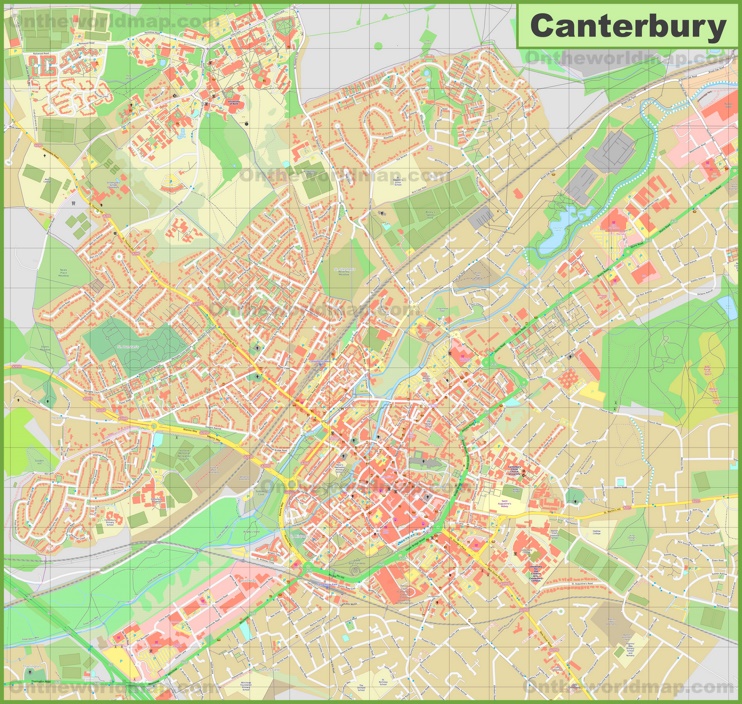 Detailed map of Canterbury