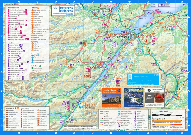 Loch Ness and Inverness area tourist map