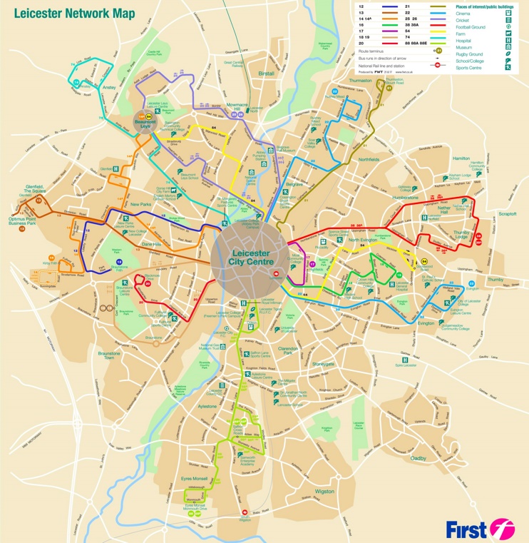 Leicester transport map