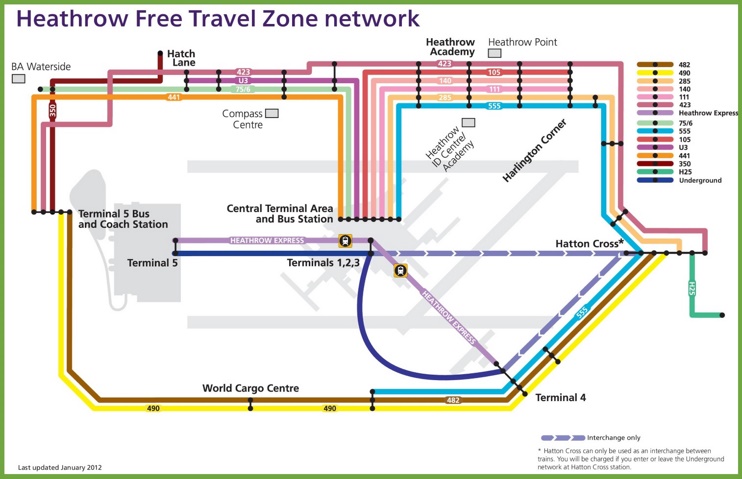 Heathrow free travel zone network map