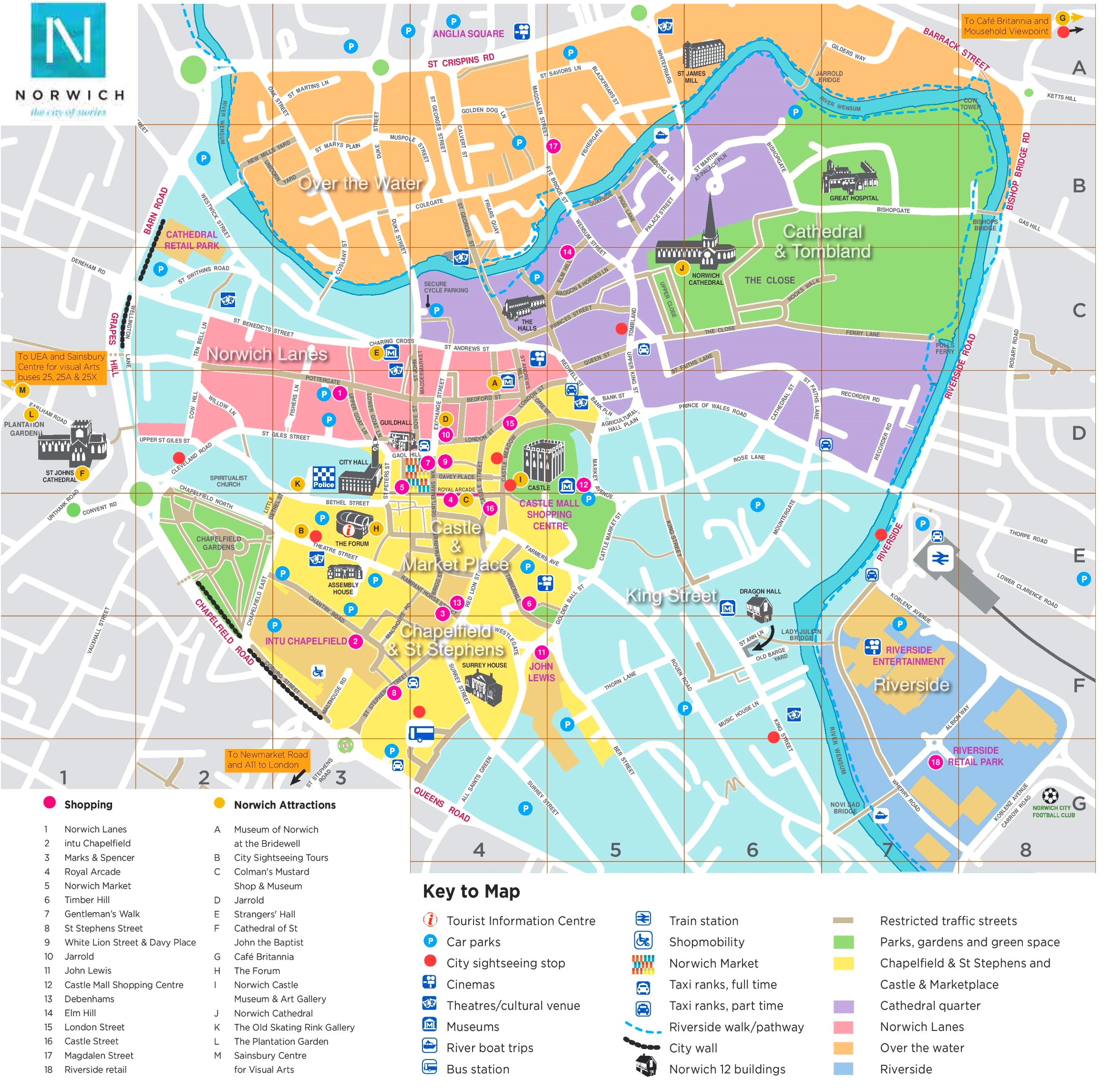 Norwich Tourist Attractions Map Ontheworldmap Com   Norwich Tourist Attractions Map 