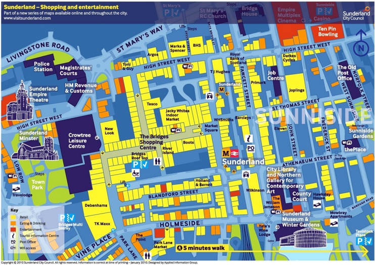Sunderland shopping and entertainment map