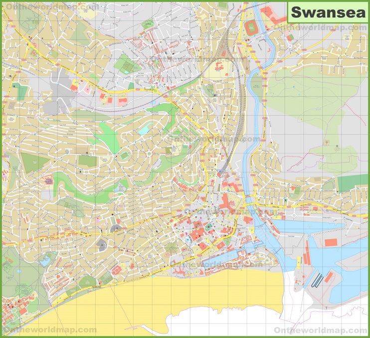 Detailed map of Swansea