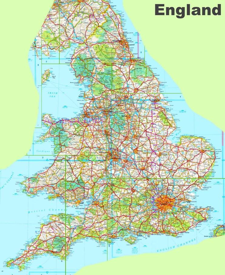 Large detailed map of England