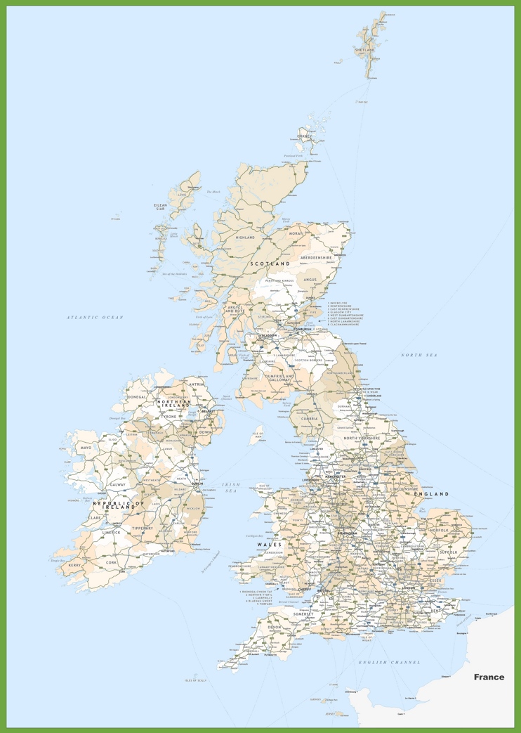 Road map of UK and Ireland