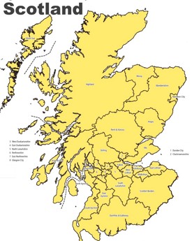 Administrative divisions map of Scotland
