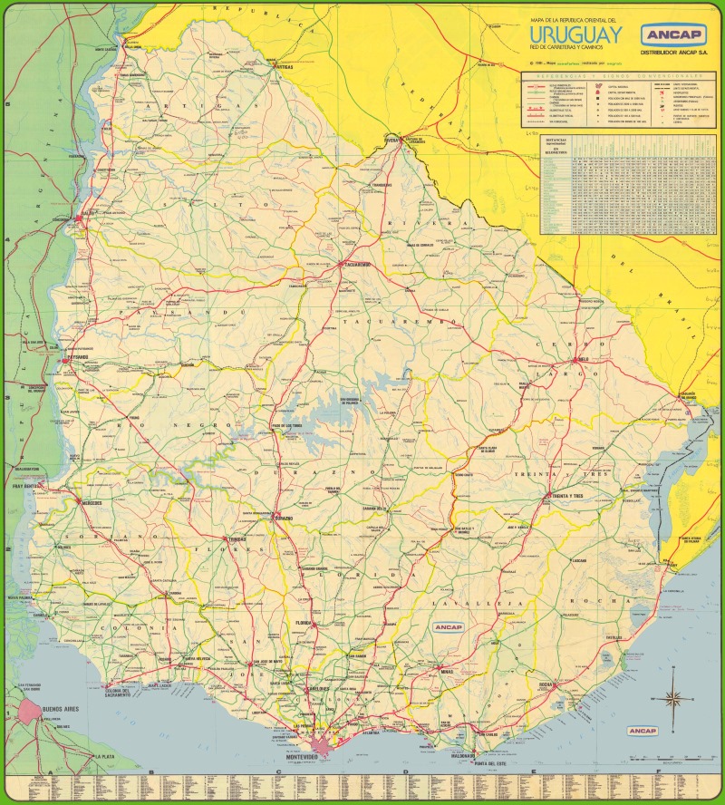 Mapa detallado grande de Uruguay con ciudades y pueblos