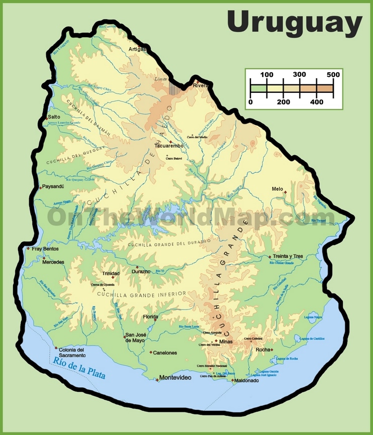 Mapa fisico de Uruguay