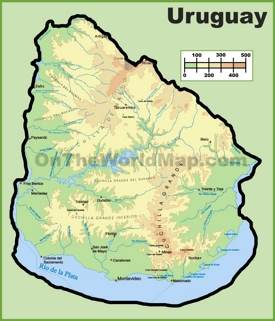 Mapa fisico de Uruguay