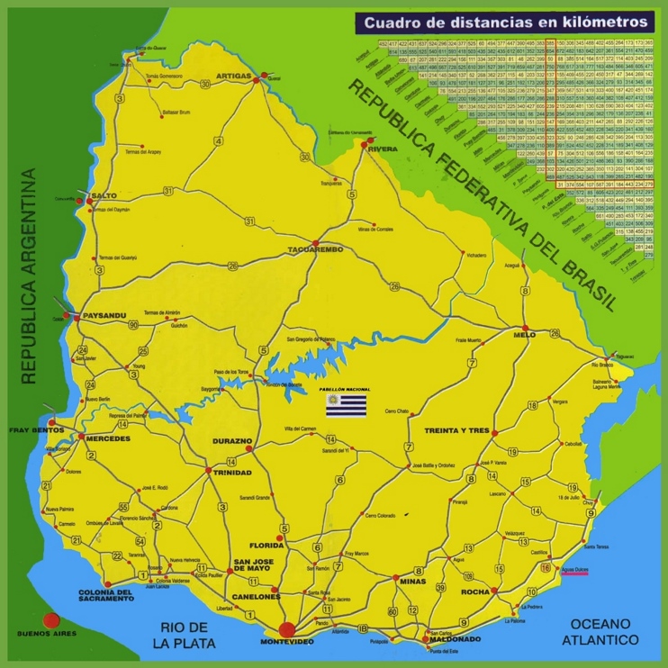 Mapa de carreteras de Uruguay