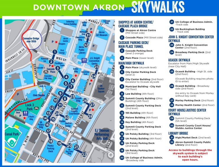 Akron downtown skywalks map