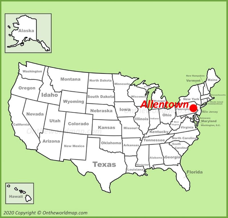 Allentown location on the U.S. Map