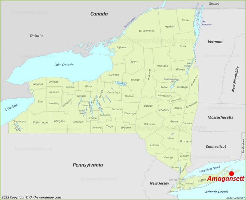 Amagansett Location On The New York State Map