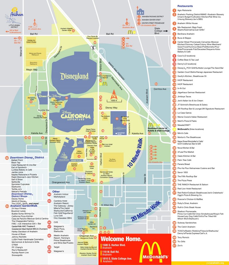 Anaheim Resort Restaurants And Attractions Map Max 
