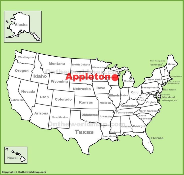 Appleton location on the U.S. Map