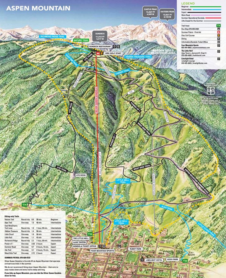 Aspen Mountain hiking map