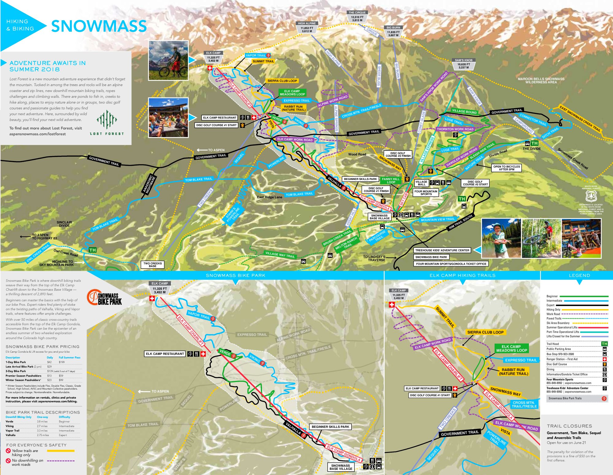 Aspen Snowmass Hiking Biking Map 
