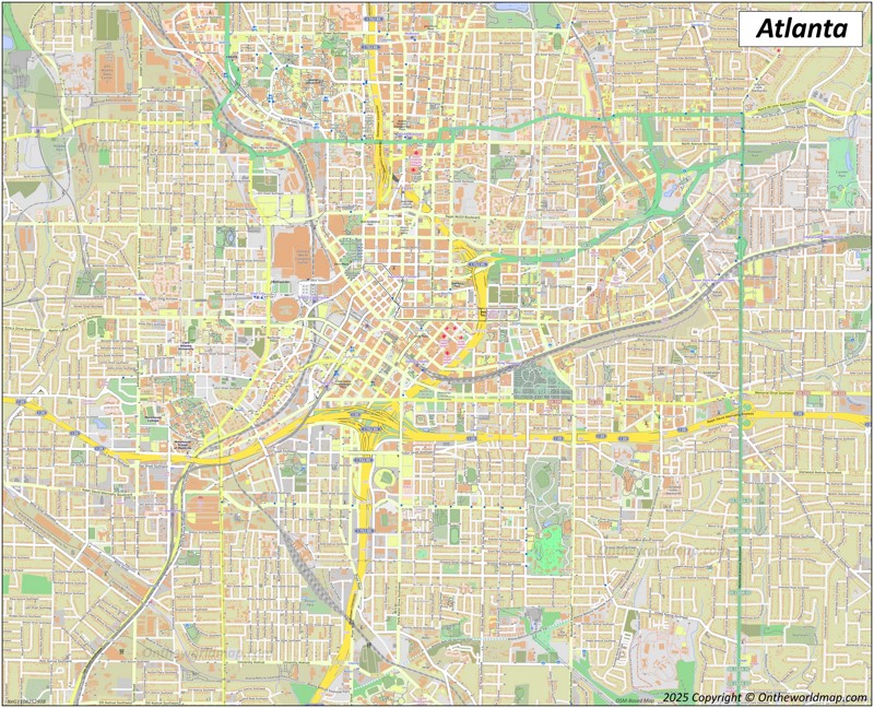 Large detailed street map of Atlanta
