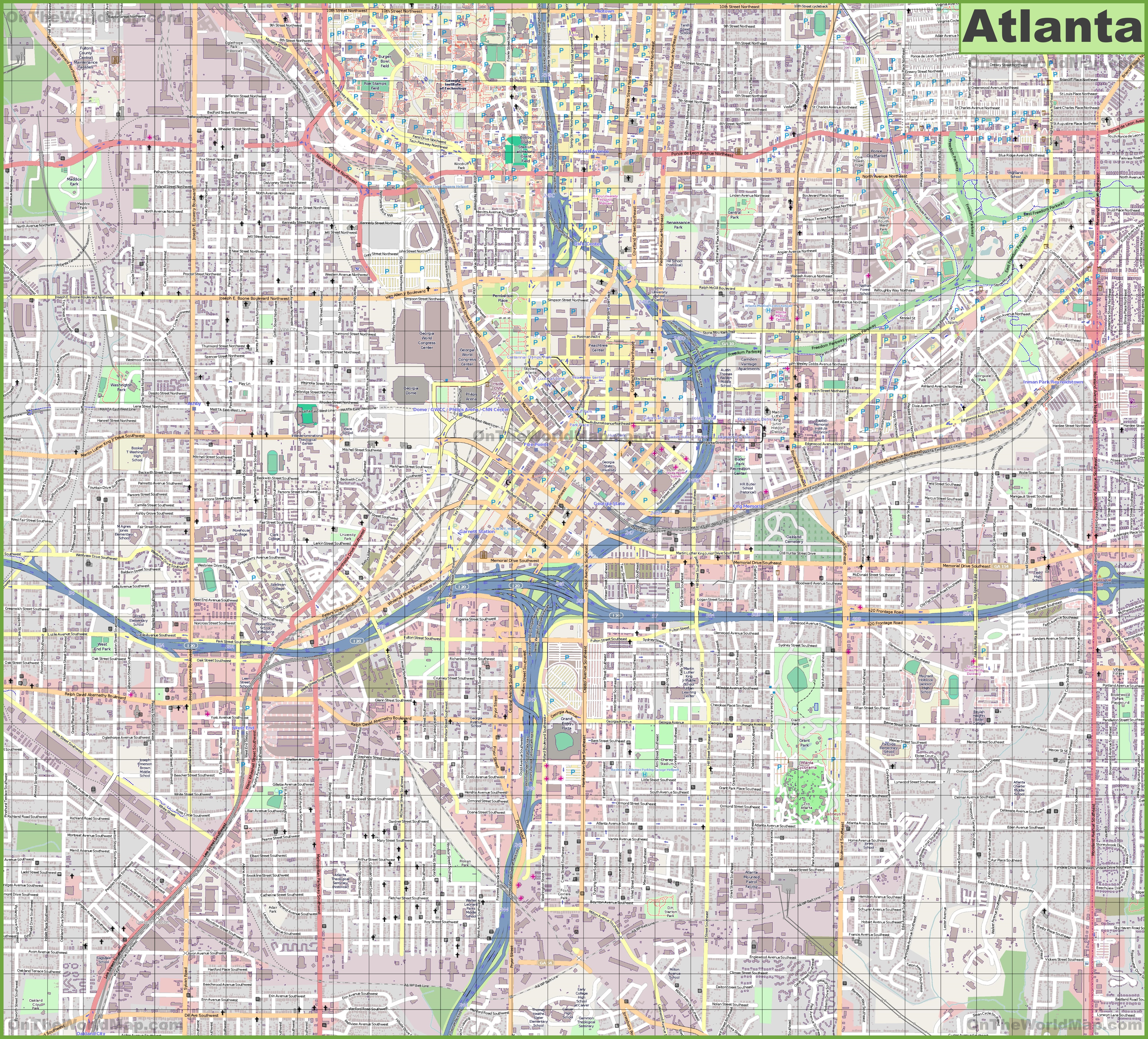 Printable Map Of Atlanta Large Detailed Street Map Of Atlanta