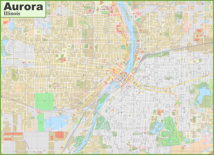 Large detailed map of Aurora (Illinois)