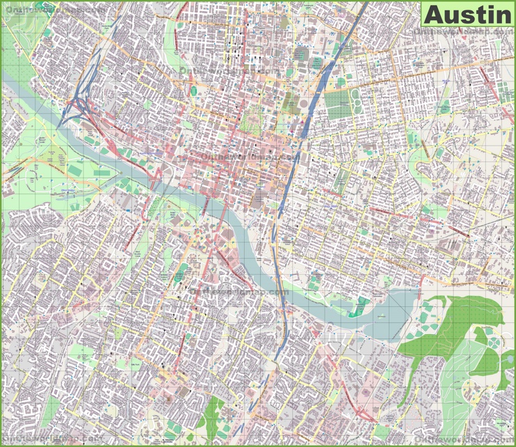 Large detailed map of Austin