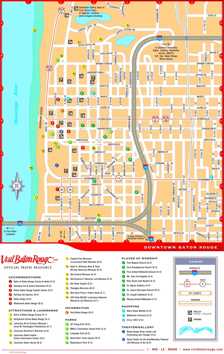 Baton Rouge downtown map - Ontheworldmap.com