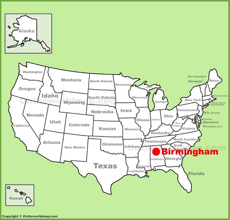 Birmingham location on the U.S. Map