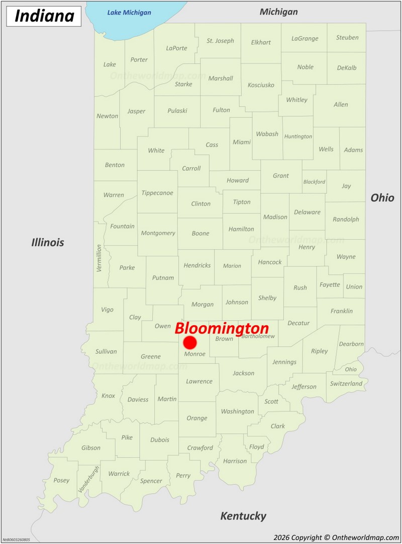 Bloomington Location On The Indiana Map