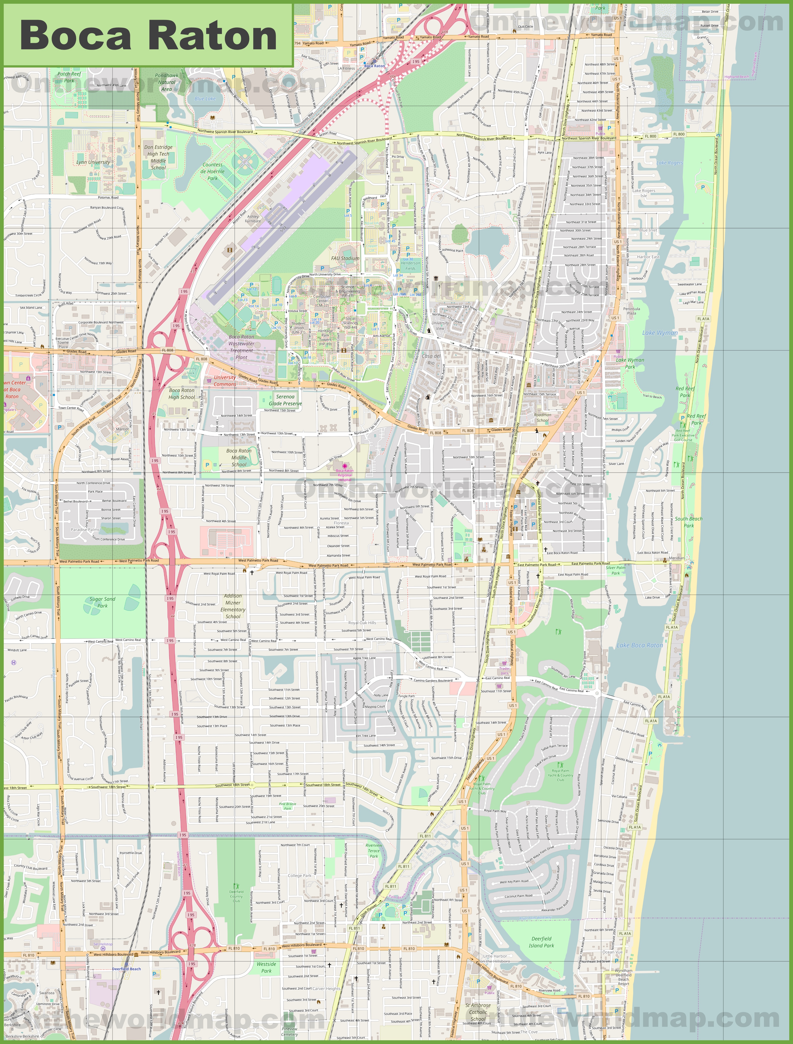 large detailed map of boca raton