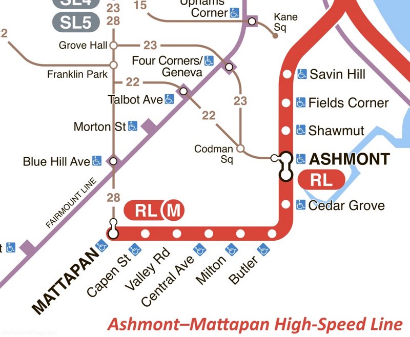 Boston T Ashmont–Mattapan High-Speed Line Map