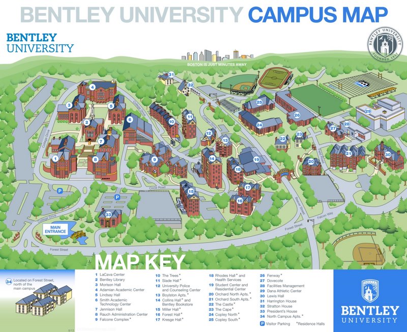 Bentley University Buildings Map