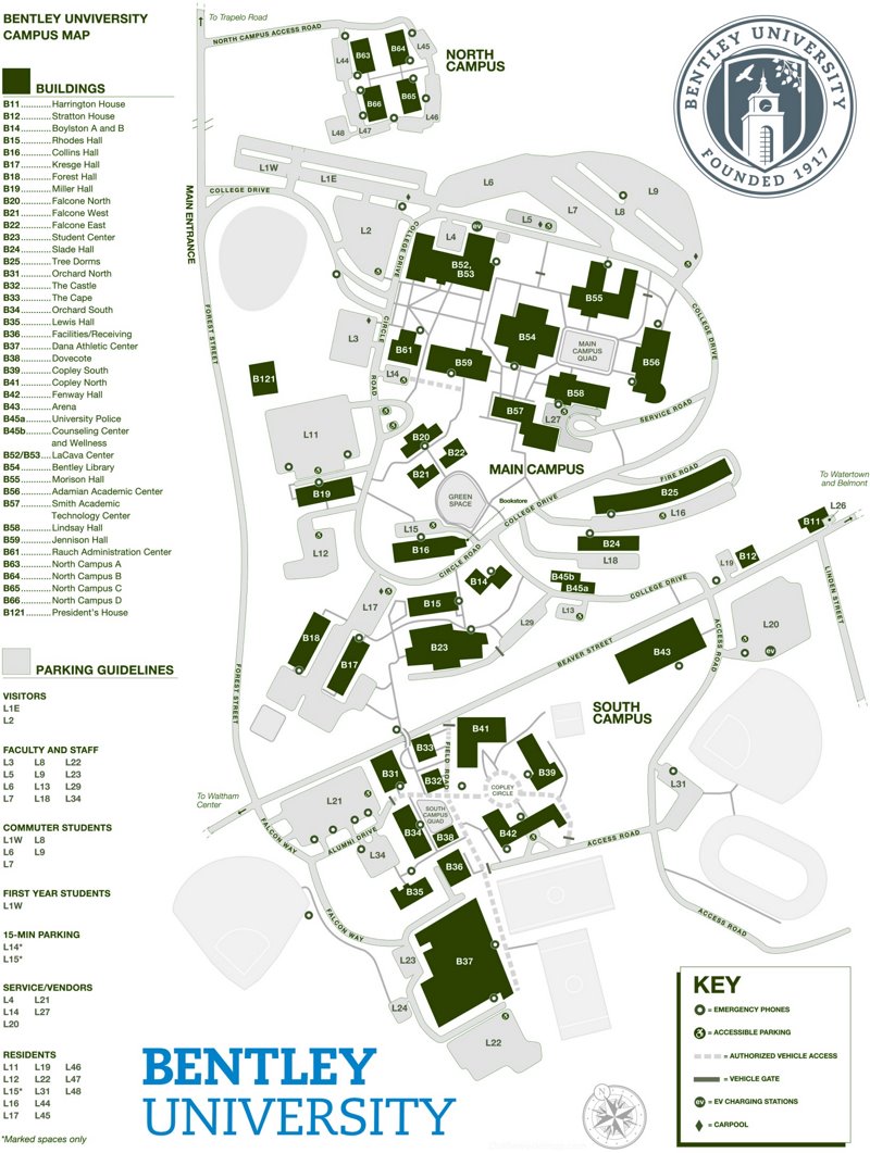 Bentley University Campus Map - Ontheworldmap.com